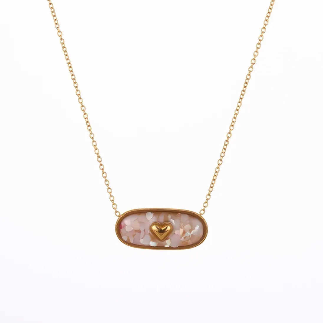 Stainless Steel Love Heart Necklace Women’s Clavicle Choker Dripping Oil Shell Pendant