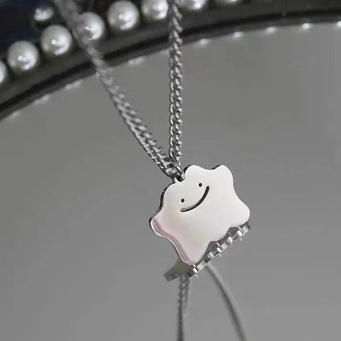 Stainless Steel Geometric Sad Ghost Pendant Necklace Unisex Gift