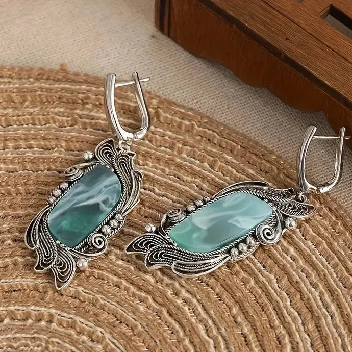 Women's Asymmetric Blue Stone Vintage Handmade Zinc Alloy Pendant Earrings