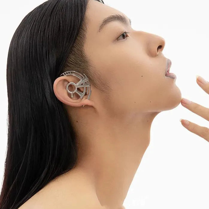 Copper Cyberpunk Hoop Earrings Unisex Gear Ear Loops Jewelry Gifts Party Style