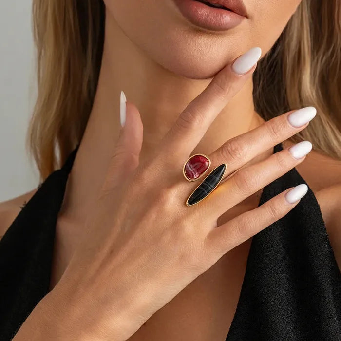 Adjustable Red Zircon Heart Ring for Women Vintage Punk Y2K Jewelry Gift