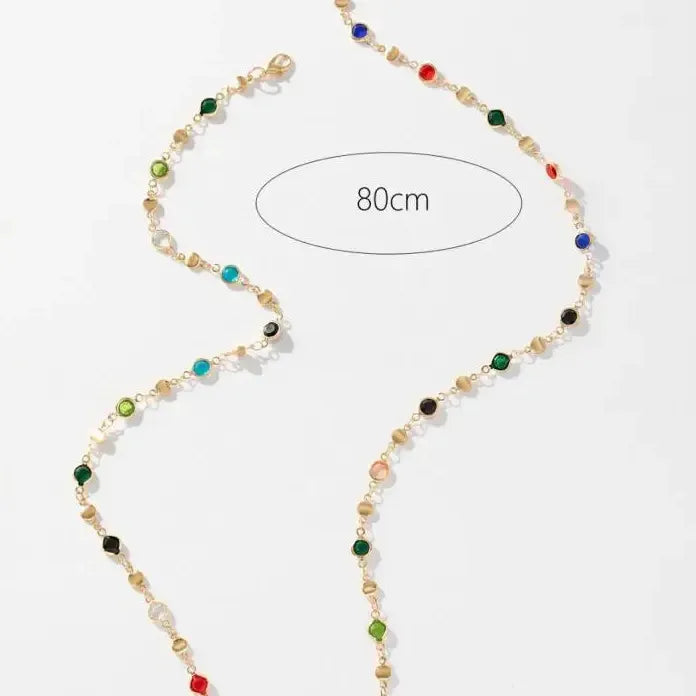 Vintage Colorful Rhinestone Gold Tassel Necklace Women Party Jewelry Gift