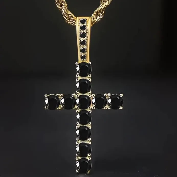 Women’s Cross Pendant Necklace with Long Chain and Cubic Zirconia Stones