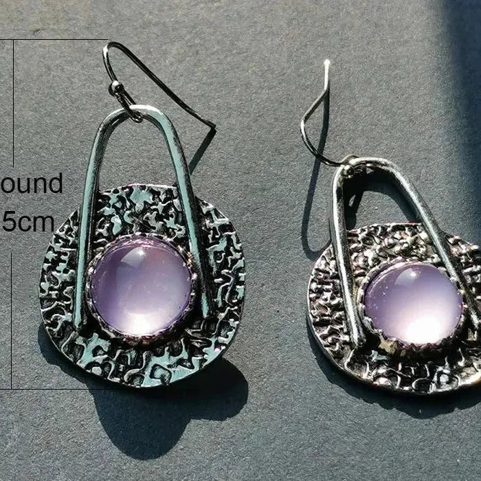Geometric Purple Pink Natural Stone Drop Earrings for Women Zinc Alloy Jewelry