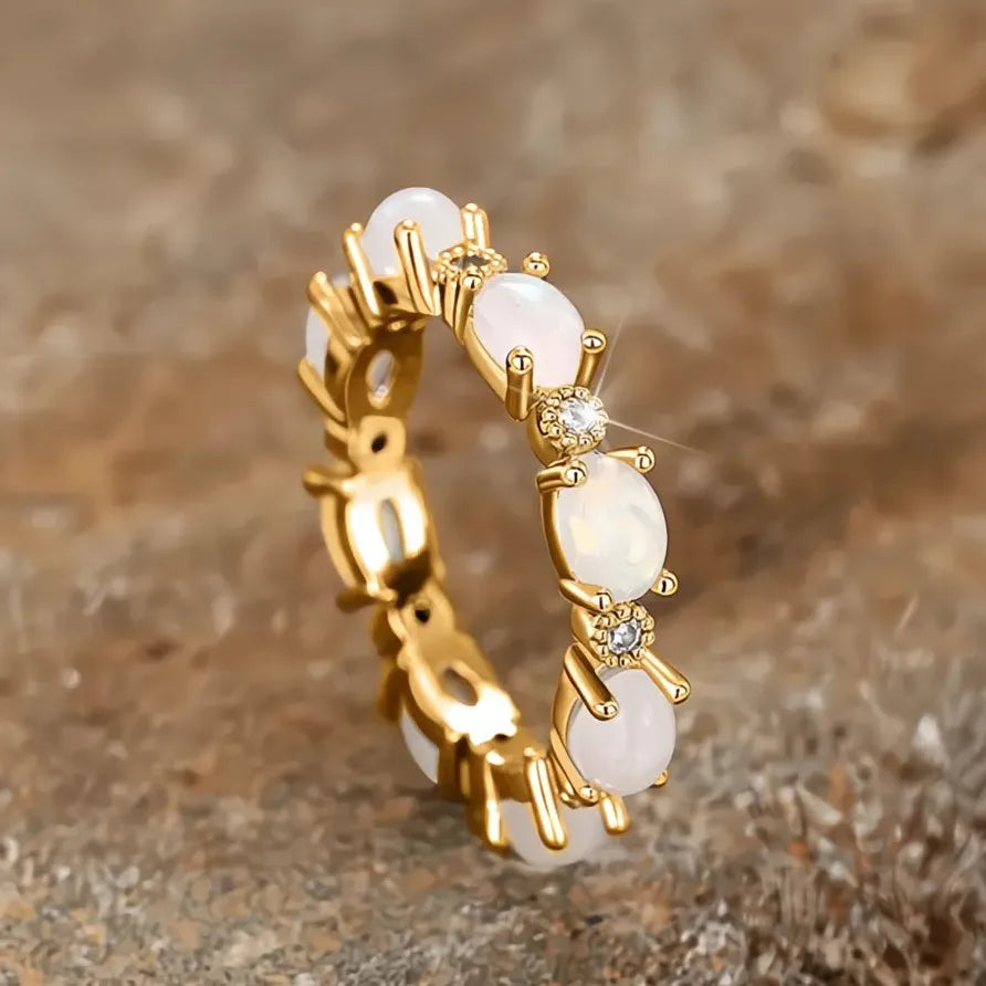 Geometric Imitation Opal Statement Ring for Women Daily Wear Gift Jewelry