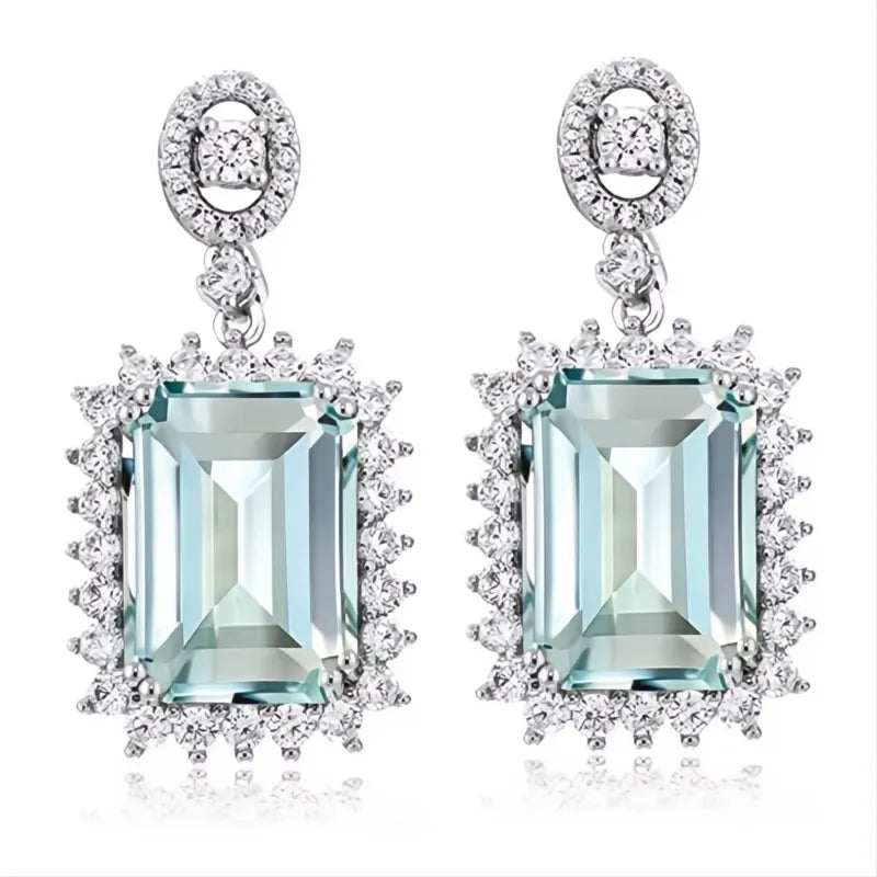 Light Blue Cubic Zirconia Drop Earrings for Women Engagement Wedding Fashion Jewelry