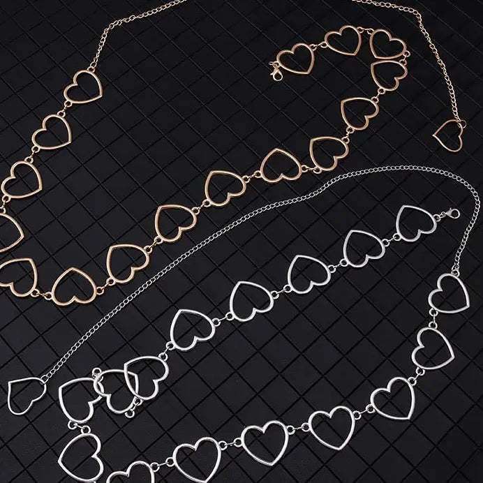 Zinc Alloy Heart Waist Chain Double Layer Hip Hop Trouser Belt Jewelry