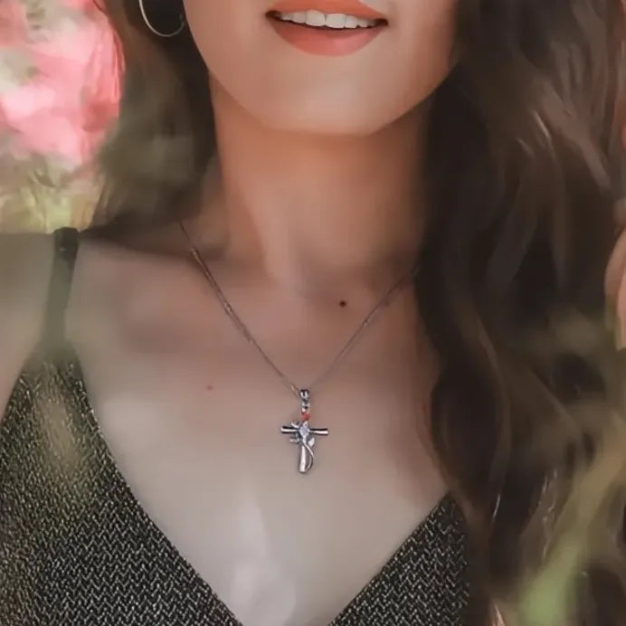 Rose Flower Cross Pendant Necklace Bridal Wedding Jewelry for Women