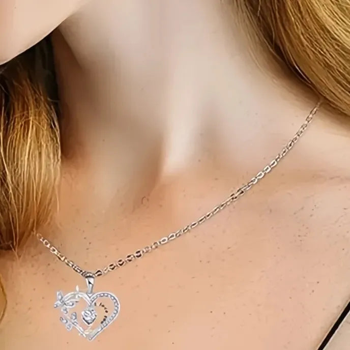 Purple White Butterfly Love Pendant Necklace for Women Cubic Zirconia Wedding Party Jewelry