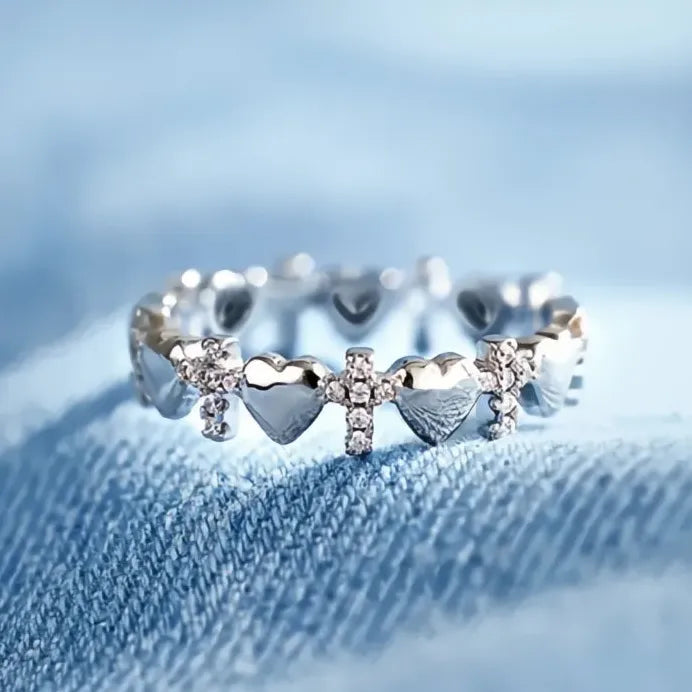 Heart and Cross Cubic Zirconia Rings for Women Elegant Party Jewelry