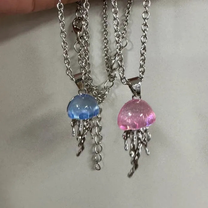Silver Starfish Jellyfish Pendant Necklace for Women Zinc Alloy Gift