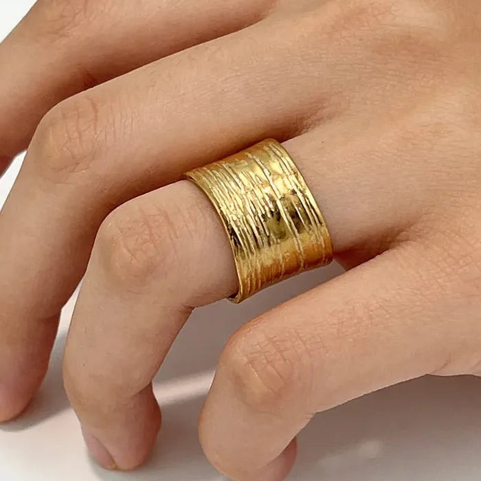 Vintage Stainless Steel Wide Edged Geometric Hollow Rings for Women and Men