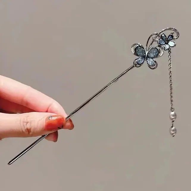 Elegant Double Butterfly Tassel Hairpin for Women Zinc Alloy Hair Clasp