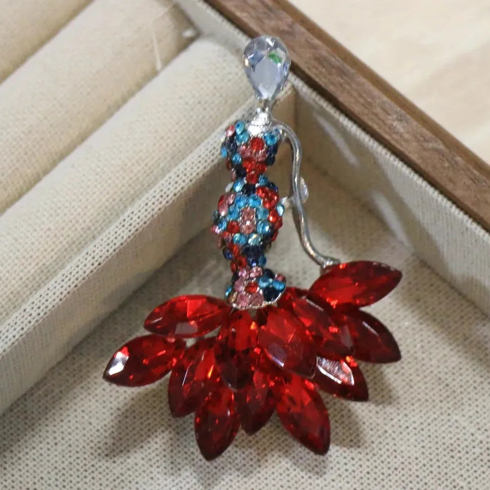 Luxury Red Dance Dress Brooch Pin Classic Elegant Jewelry Gift for Women
