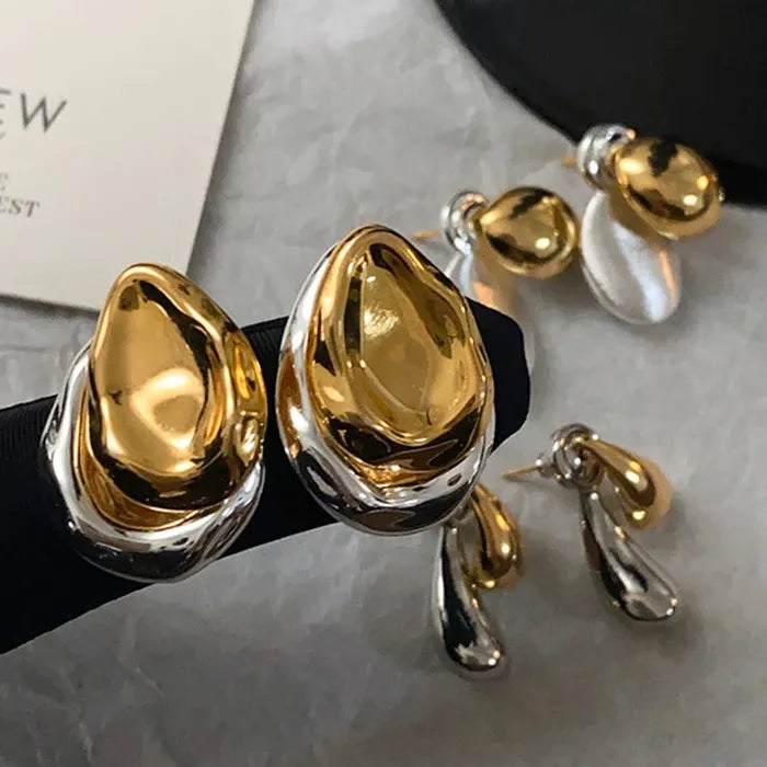 Vintage Stainless Steel Geometric Droplet Stud Earrings for Women