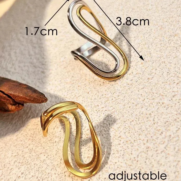 Stainless Steel Double S-Shaped Fashion Ring for Women Gold Silver Jewelry