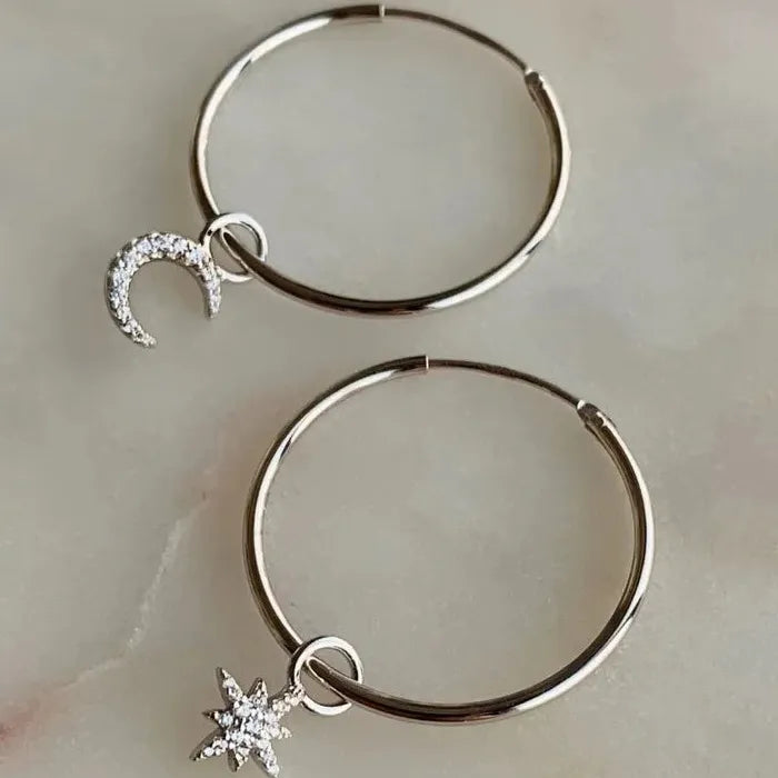 Silver Star Moon Asymmetric Circle Pendant Zinc Alloy Women's Earrings Party Jewelry