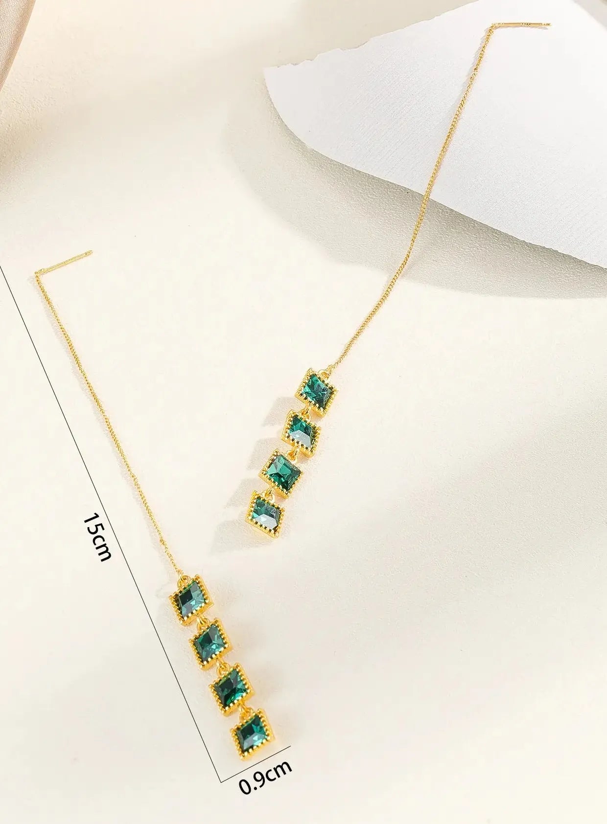 Green Small Square Zircon Drop Earrings for Women Tassel Piercing Christmas Gift