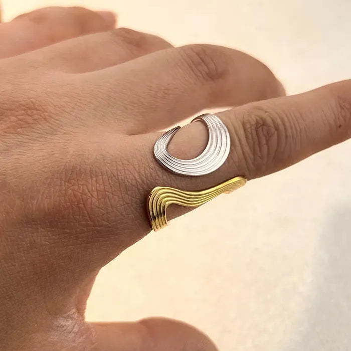 Geometric Two Tone Stainless Steel Minimalist Irregular Rings for Men & Women