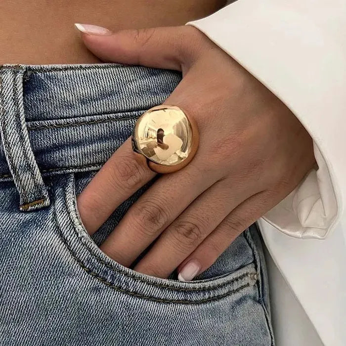 Adjustable Ball Shape Ring for Women Men Gold Silver Fashion Jewelry