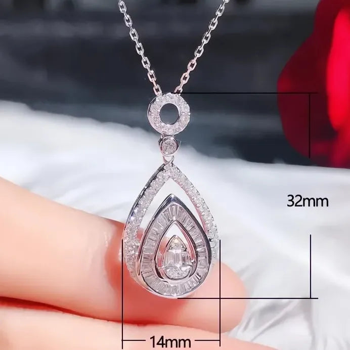 Water Drop Cubic Zirconia Pendant Necklace for Women Wedding Engagement