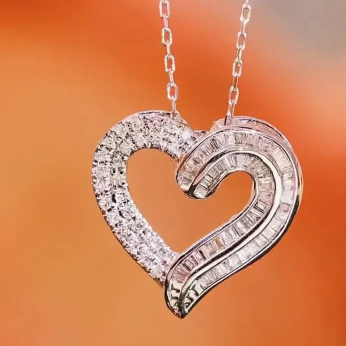 Elegant Noble Heart Pendant Necklace with Sparkling CZ Wedding Band Gift