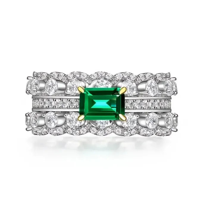 Noble Green Brass Geometric Ring with Cubic Zirconia for Women Anniversary Jewelry