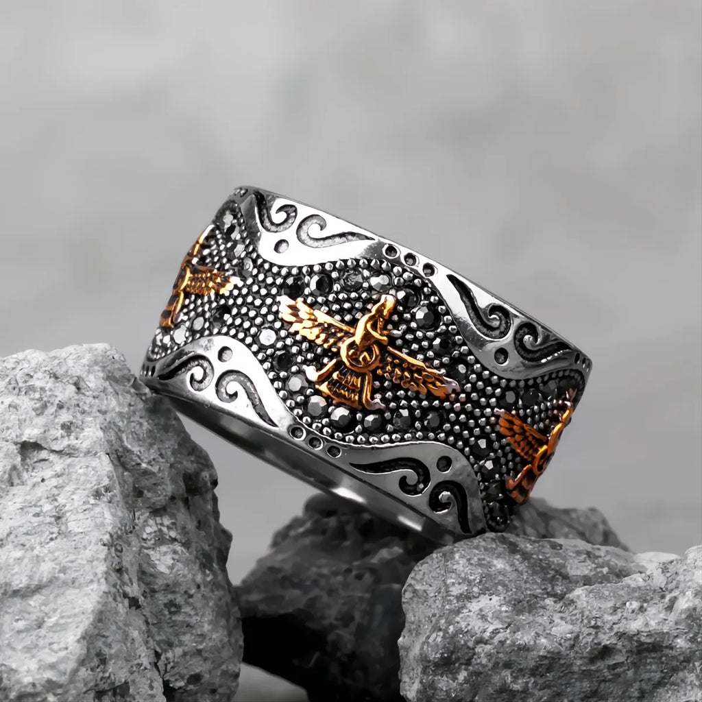 Farvahar Persia Zarathustra Ring Stainless Steel Punk Hip Hop Biker Ring