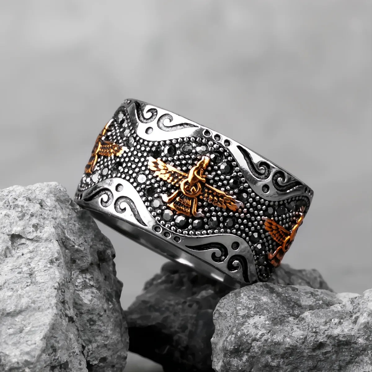 Farvahar Persia Zarathustra Ring Stainless Steel Punk Hip Hop Biker Ring