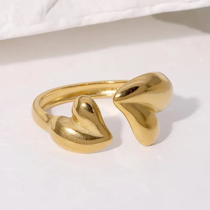 Stainless Steel Double Heart Open Ring Simple Hollow Jewelry Gift for Women