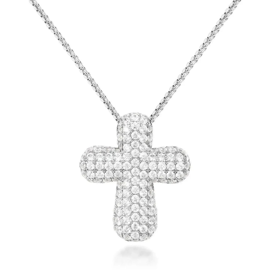 18K Gold Plated Zircon Thick Cross Pendant Necklace Stainless Steel Chain Jewelry