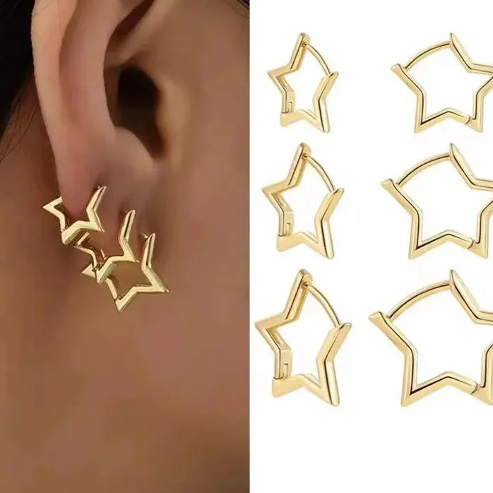 6Pcs Star Hoop Earrings for Women Gothic Rock Piercing Jewelry Fashion Accessory
