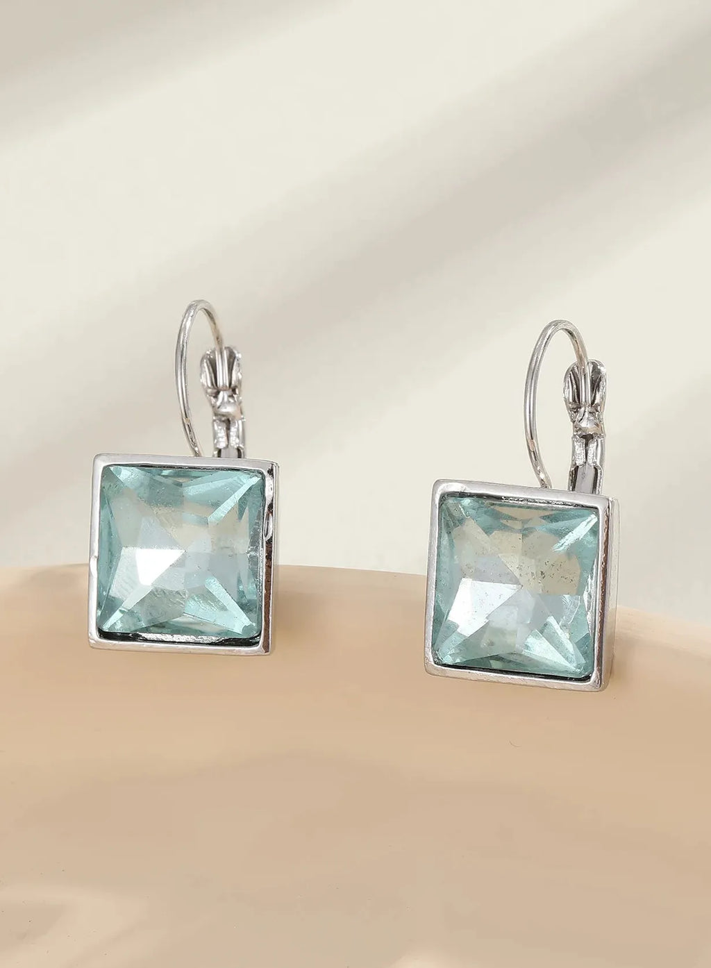 Blue Square Stone Dangle Earrings for Women Girls Party Zinc Alloy Jewelry