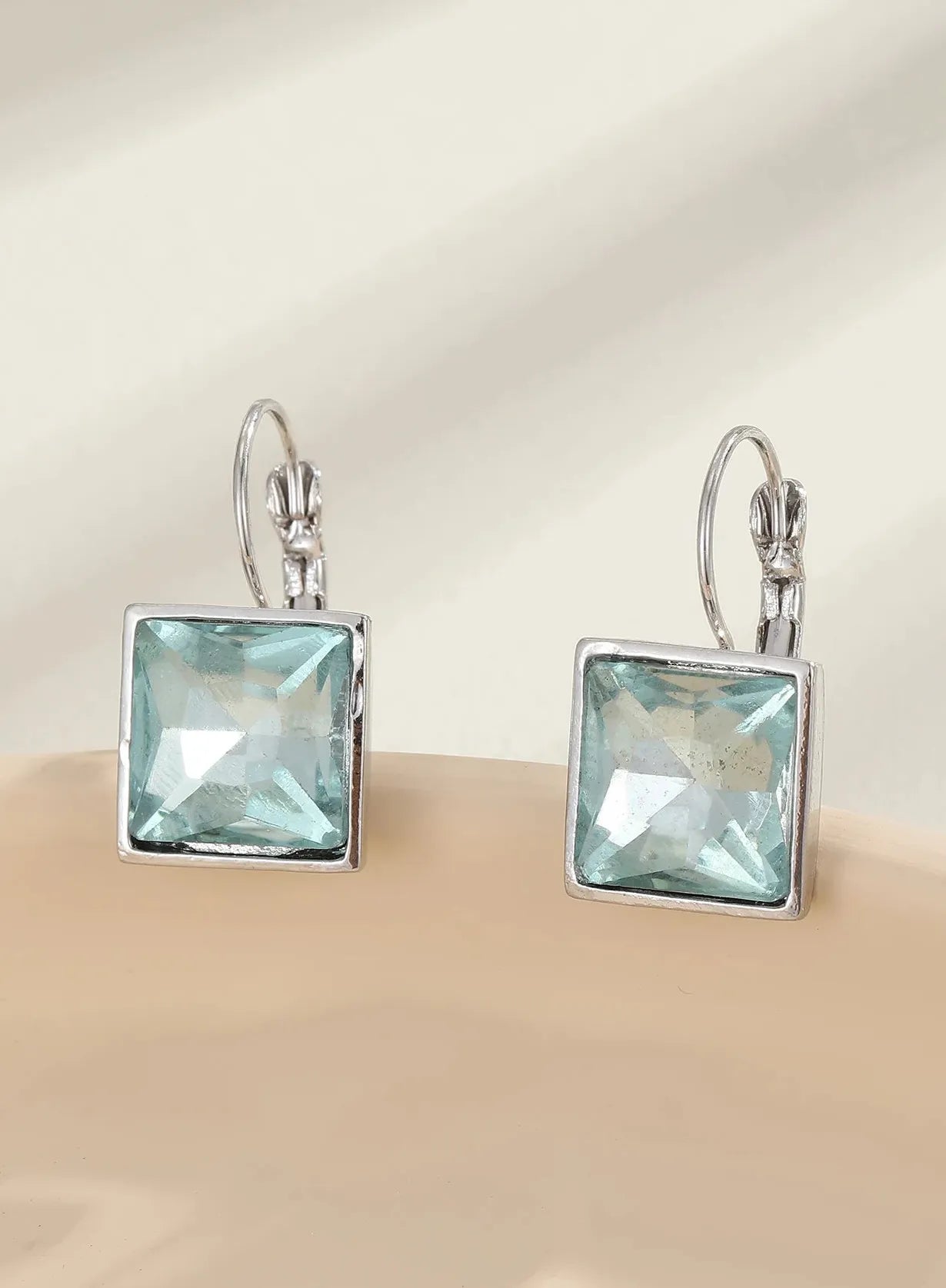 Blue Square Stone Dangle Earrings for Women Girls Party Zinc Alloy Jewelry