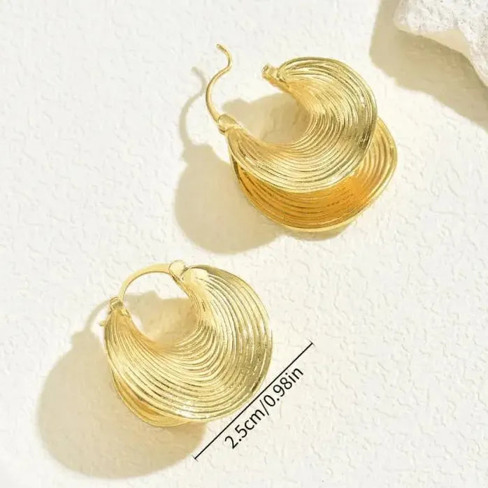 Geometric Irregular Striped Large Gold Metal Drop Earrings for Women