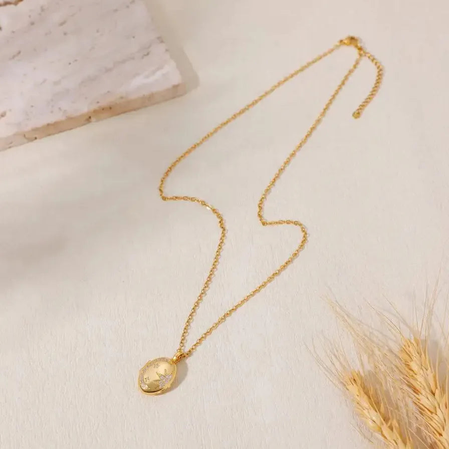 Openable Oval Zircon Photo Frame Pendant Necklace 18K Gold Plated Choker Jewelry