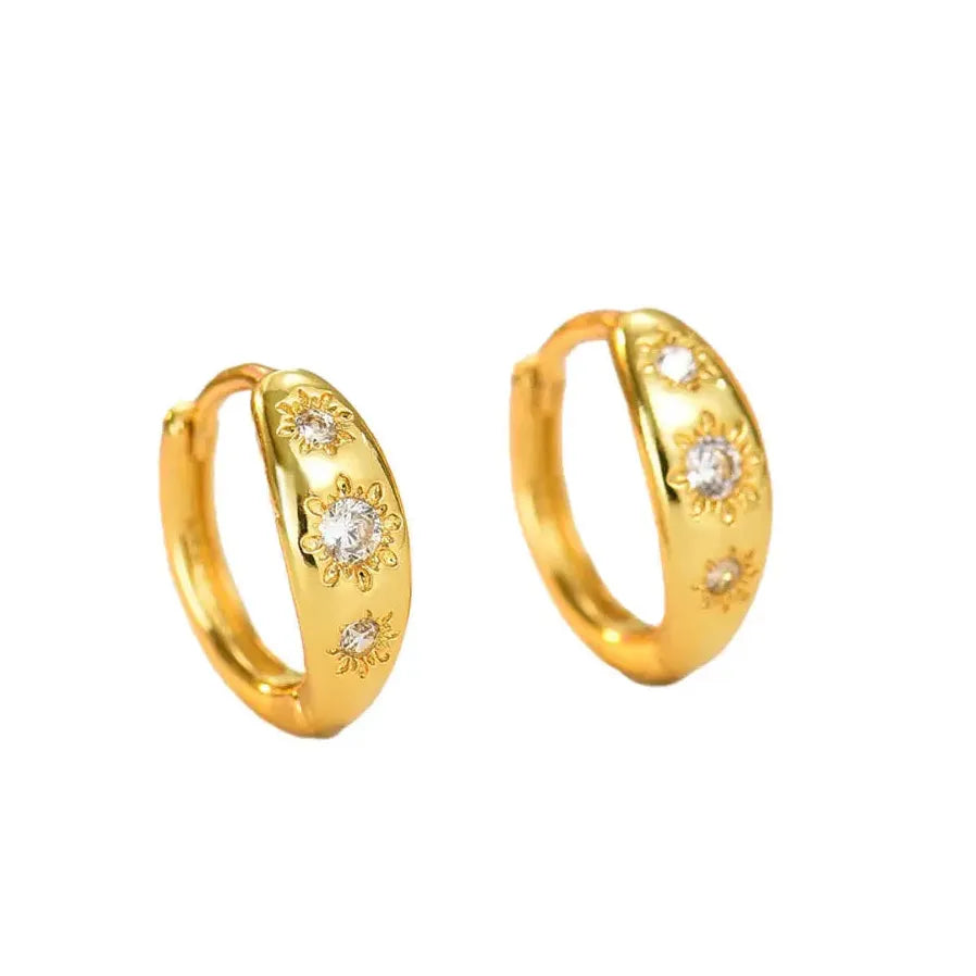 Star Huggie Hoop Earrings for Women Geometric Sun Flower Jewelry Gift