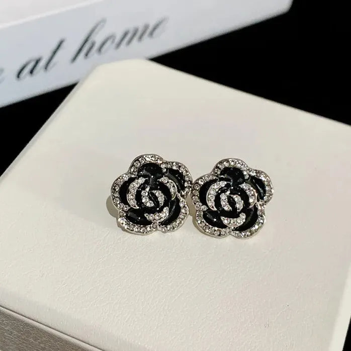 Dripping Zircon Pearl Flower Stud Earrings for Women Rhinestone Jewelry Gift
