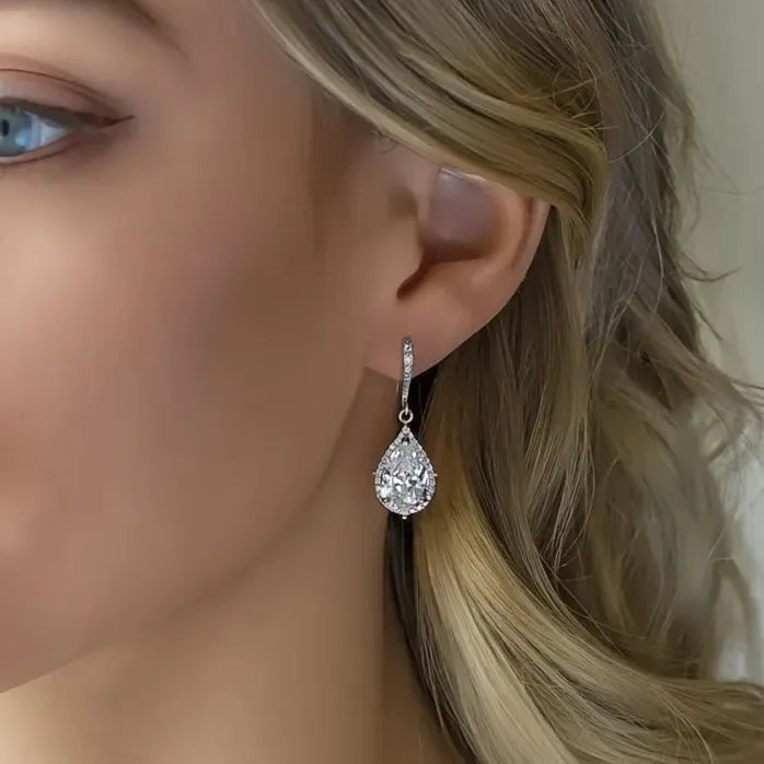 Silver Geometric Drop Earrings for Women with Sparkling Cubic Zirconia