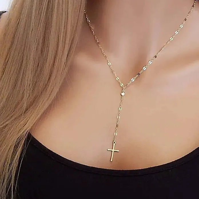 Vintage Gold Cross Pendant Necklace for Women Girls Metal Charm Jewelry
