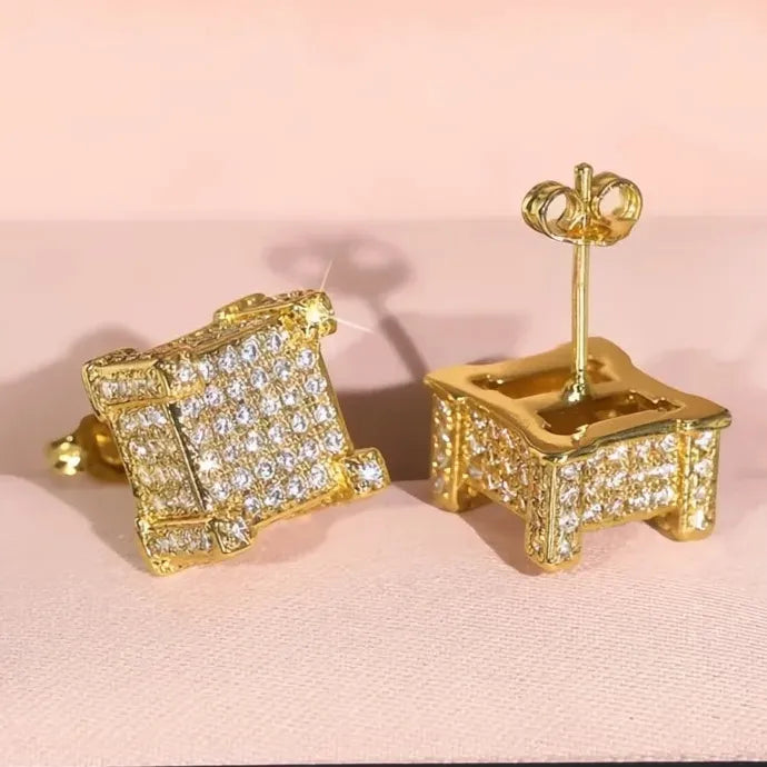 Geometric Cubic Zirconia Stud Earrings for Women Gold Silver Jewelry Party