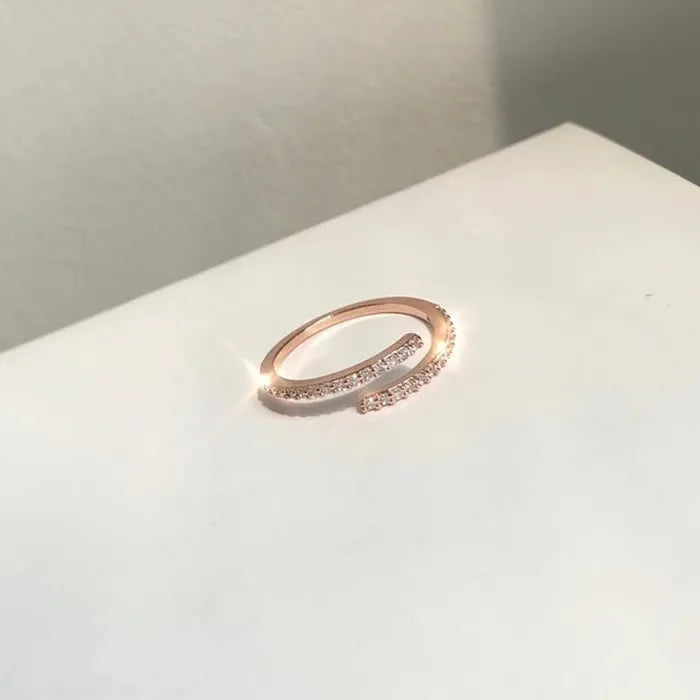 2026 Korea Fashion Copper Zircon Geometric Open Ring for Women Jewelry