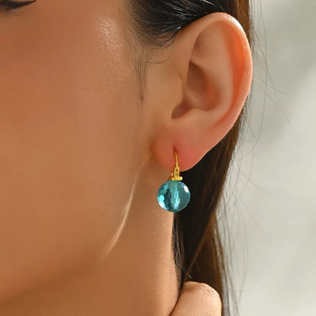 Gold Round Blue Crystal Earrings Zinc Alloy Drop Jewelry for Women Gifts