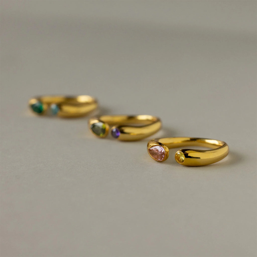 18k Gold Plated Stainless Steel 12 Month Birthstone Water Droplet Zircon Ring
