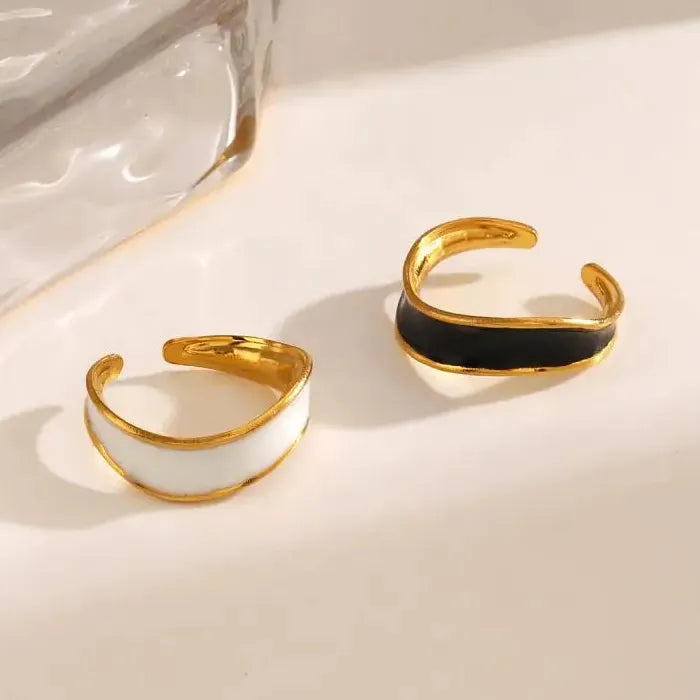 Vintage Stainless Steel Geometric Cocktail Ring for Women Gold Drip Design