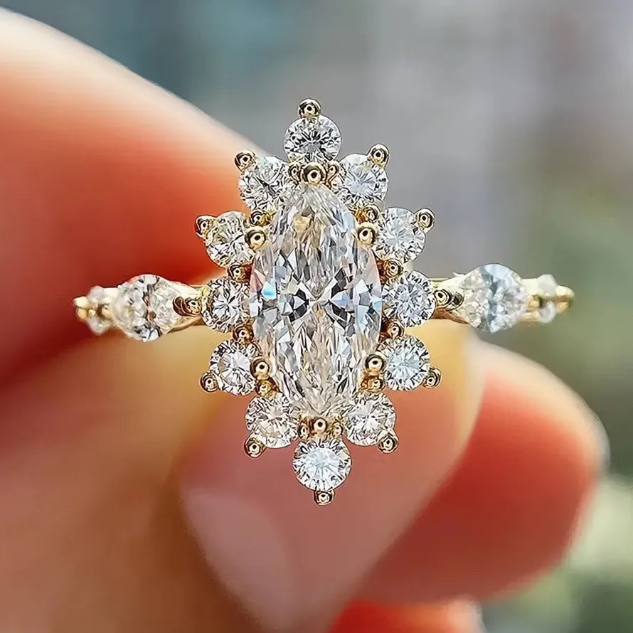 Sparkling Cubic Zirconia Geometric Brass Wedding Engagement Ring 2022