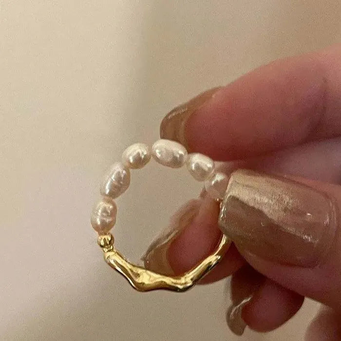 2026 Silver Pearl Geometric Handmade Wedding Rings for Women Couples Gifts Jewelry
