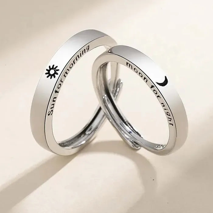 2Pcs Adjustable Silver Sun Moon Couple Heart Rings Set Gift Jewelry
