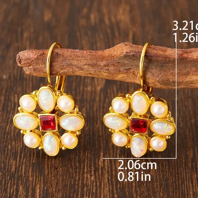 Ethnic Style Imitation Turquoise Drop Earrings Vintage Gold Color Jewelry Gift