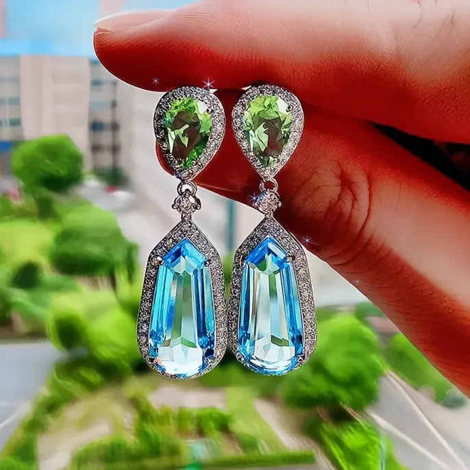 Colorful Geometric Cubic Zirconia Dangle Earrings for Women Wedding Jewelry